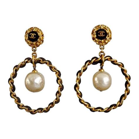 chanel pearl hoop earrings|vintage Chanel earrings for women.